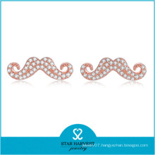 High Quality AAA CZ Silver Rose Gold Mustache Earrings (E-0255)